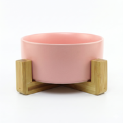 Fluffy Fur Premium Ceramic Pet Bowl with Elevated Bamboo Stand
