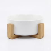 Fluffy Fur Premium Ceramic Pet Bowl with Elevated Bamboo Stand
